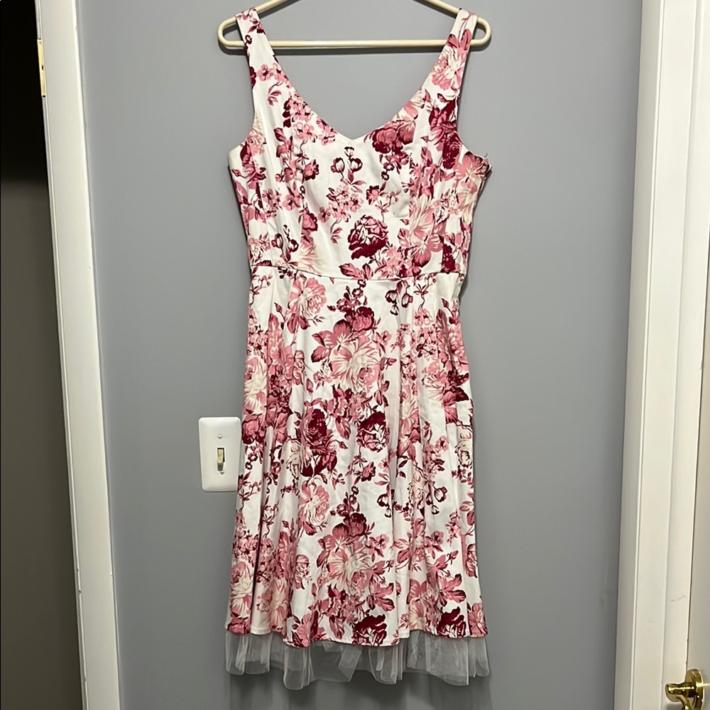 Hearts & Roses Floral Pink and White Dress